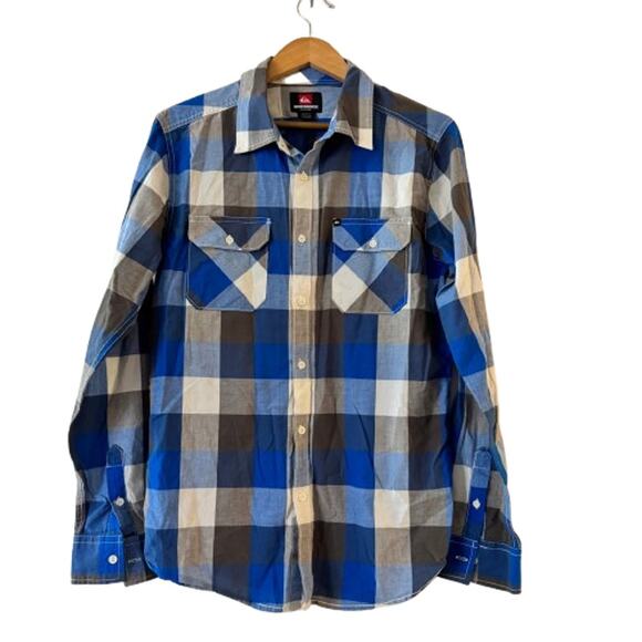 Quiksilver Men's Running Bull Plaid Shirt M Blue Button Up Long Sleeve - Picture 1 of 8